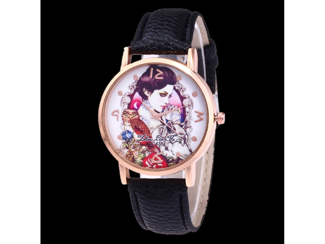 Reloj De Cuarzo Con Correa De Cuero Pu Moda Dial Redondo Unisex Pulsera Negra