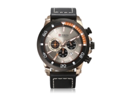 Relógio masculino Curren Fashion, quartzo, pulseira de couro, resistente à água, cor ouro rosa e cinza.