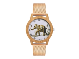 Relógio de quartzo unissex Zhoulianfa com pulseira de silicone e mostrador com elefante (dourado rosa)