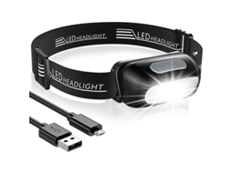 Lanterna Frontal LED Recarregável, 5 Modos, Ultraleve, Ajustável, Impermeável IPX4, para Camping, Caminhada, Pesca