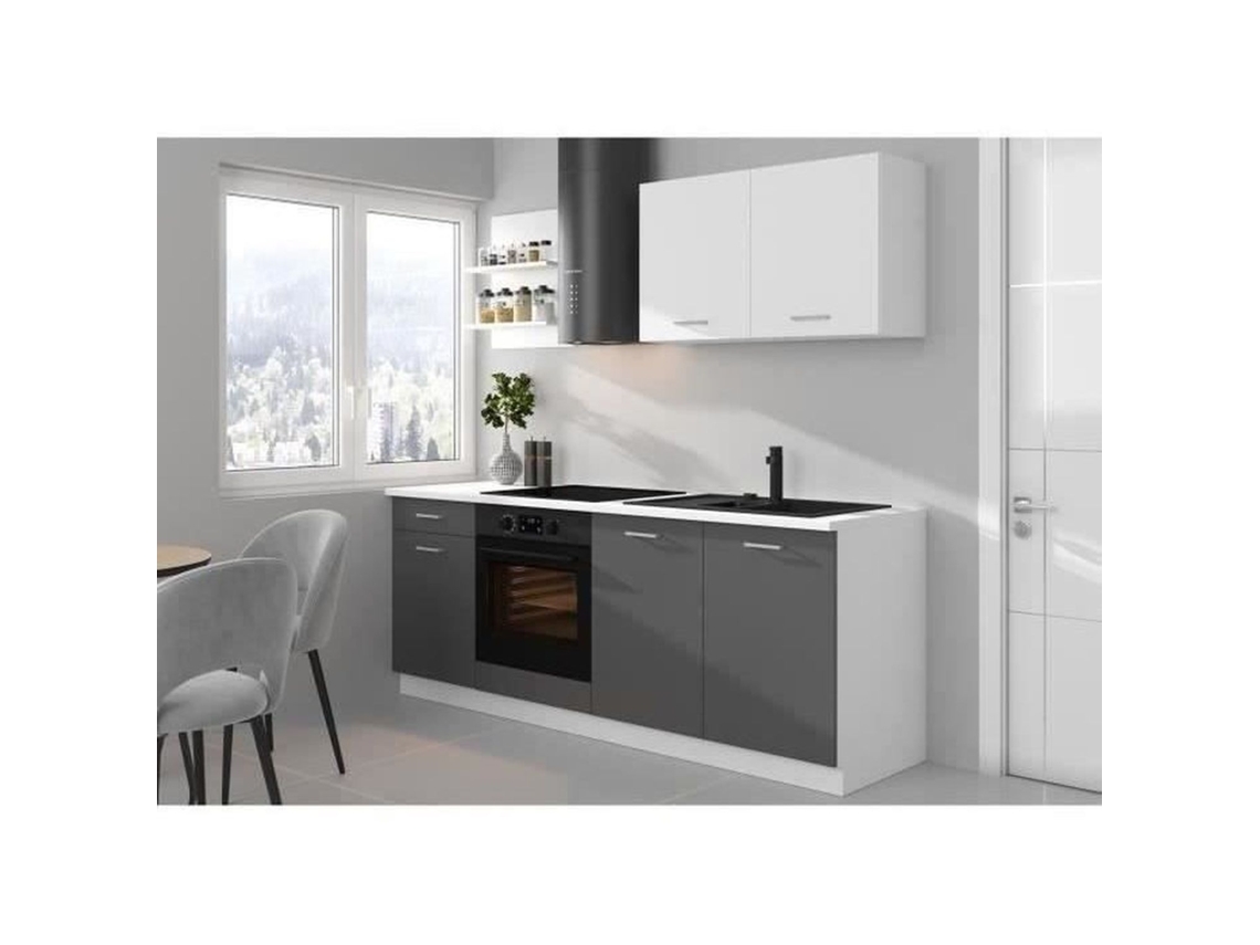 Cozinha completa PREGO - 210 cm - Cinza Grafit - Bancada de 210 cm incluída AUCUNE