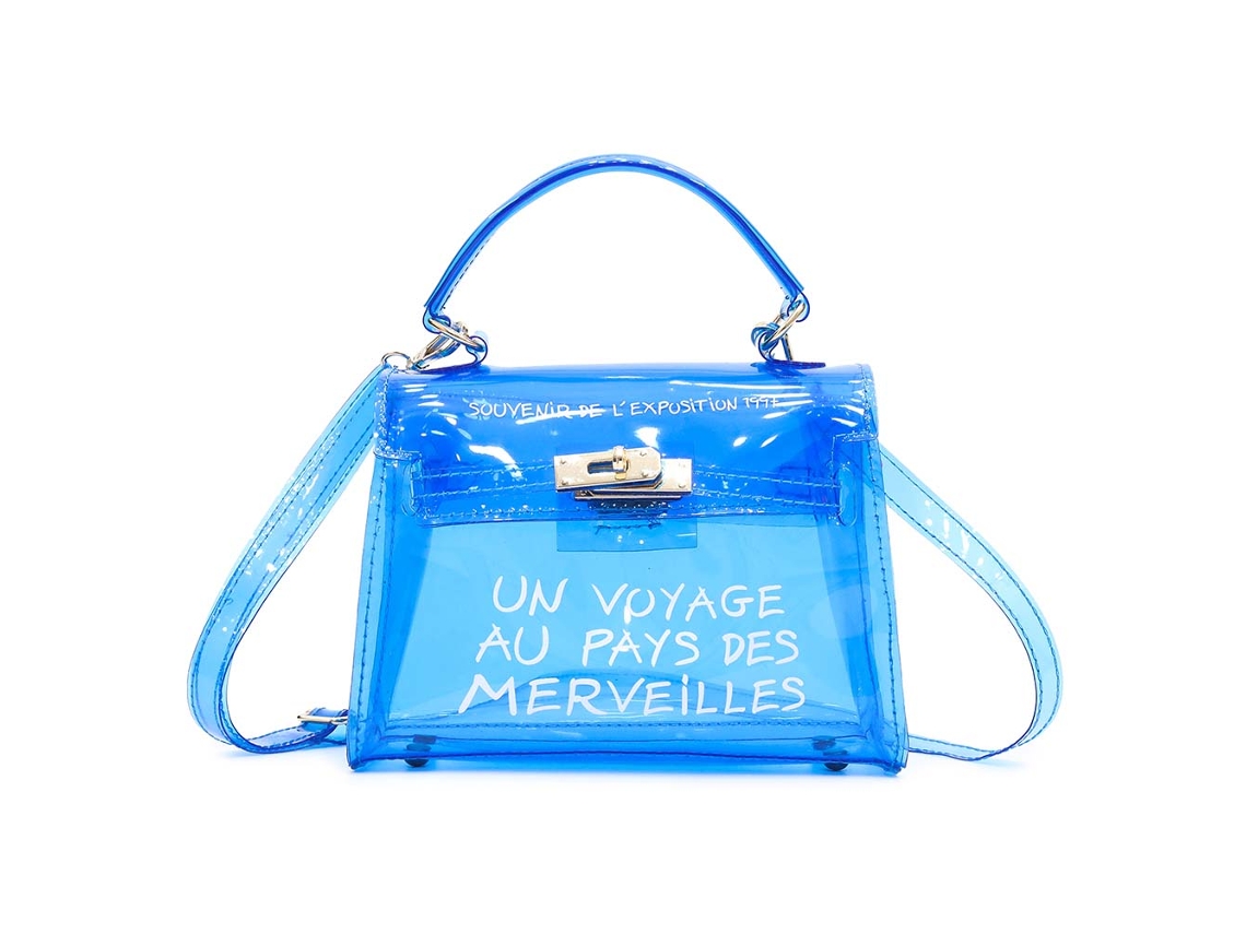 Bolsa de Ombro Feminina Transparente Pvc com Alça Ajustável Sacola Azul
