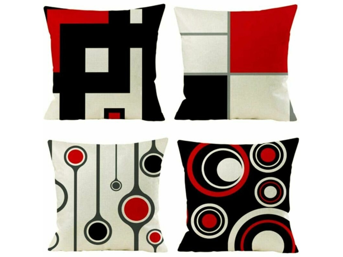 Conjunto De 4 Capas De Almofada De Algodão E Linho, Moderno, Preto, Vermelho, Padrão Geométrico, Capa De Almofada Decorativa Para Sofá, Quarto, Casa,