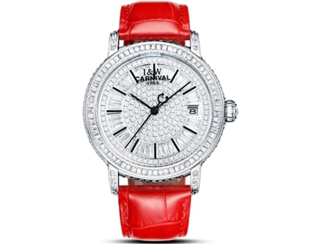 Calendário À Prova De Água Pulseira De Couro Vermelho Esqueleto De Strass Relógio Feminino Automático Saisiyiky