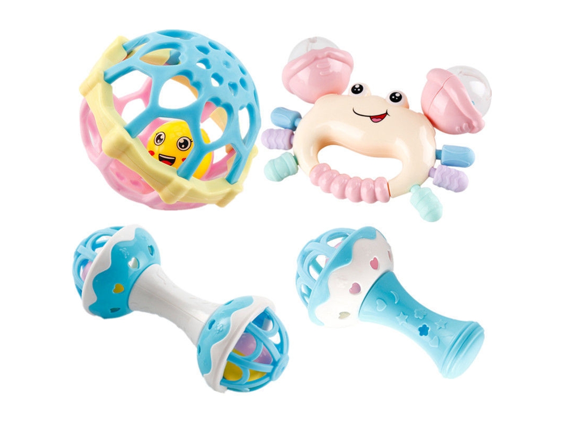 Onjunto de Chocalho de Mordedor 4 Peças para Bebê de 6 12 Meses, Alivia o Desconforto da Gengiva CZHHMART
