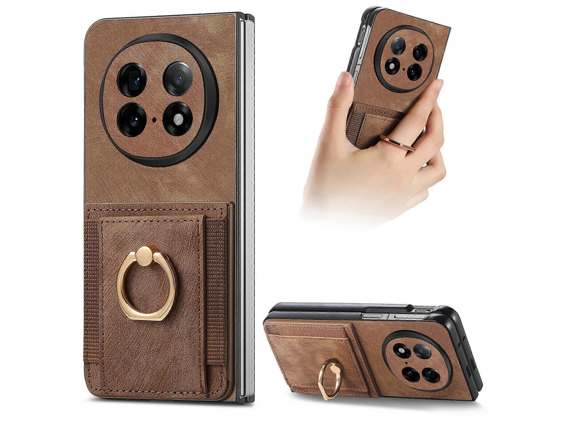 Capa De Celular Estilo Carteira Com Anel E Toque De Pele Retrô Para Oppo Find N5