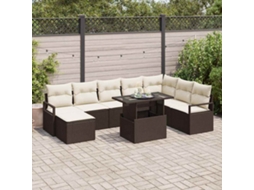 Vidaxl Conjunto De Sofá De Jardim Com Almofada 9 Pcs Castanho E Creme