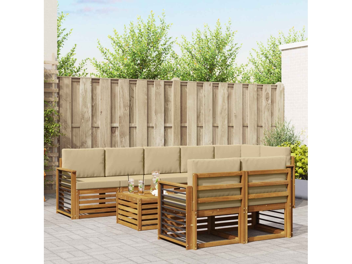Vidaxl Conjuntos De Sofás Com Almofada 9 Pcs Natural E Bege