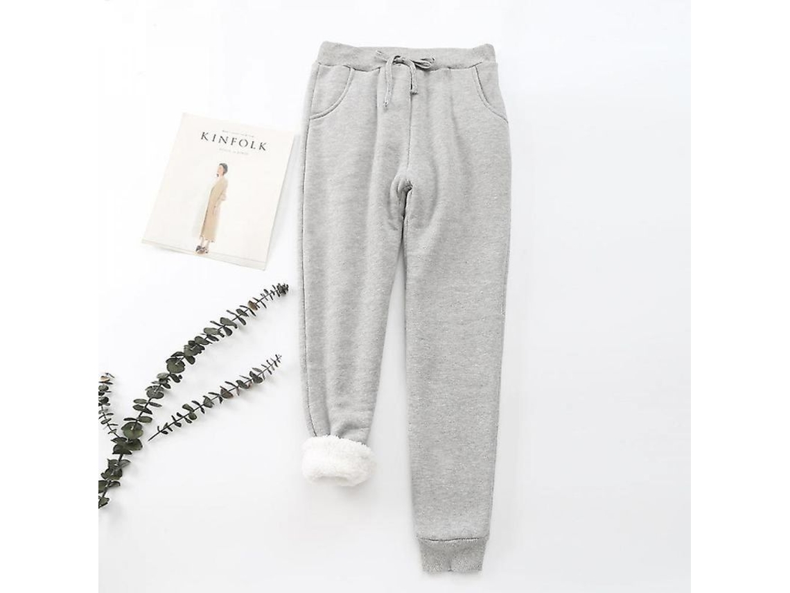 2026 pantalones Deportivos de Invierno para Mujer Con Forro Sherpa Calientitos Y Cierre de Cordón L Gris Claro
