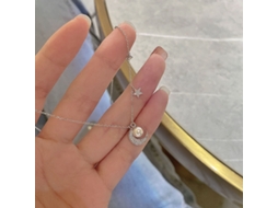 Colar Sky em Prata de Lei S925 com Pérolas, Lua e Estrela , um Design Versátil com um Toque de Luxo Discreto. MDUG (ouro Branco)