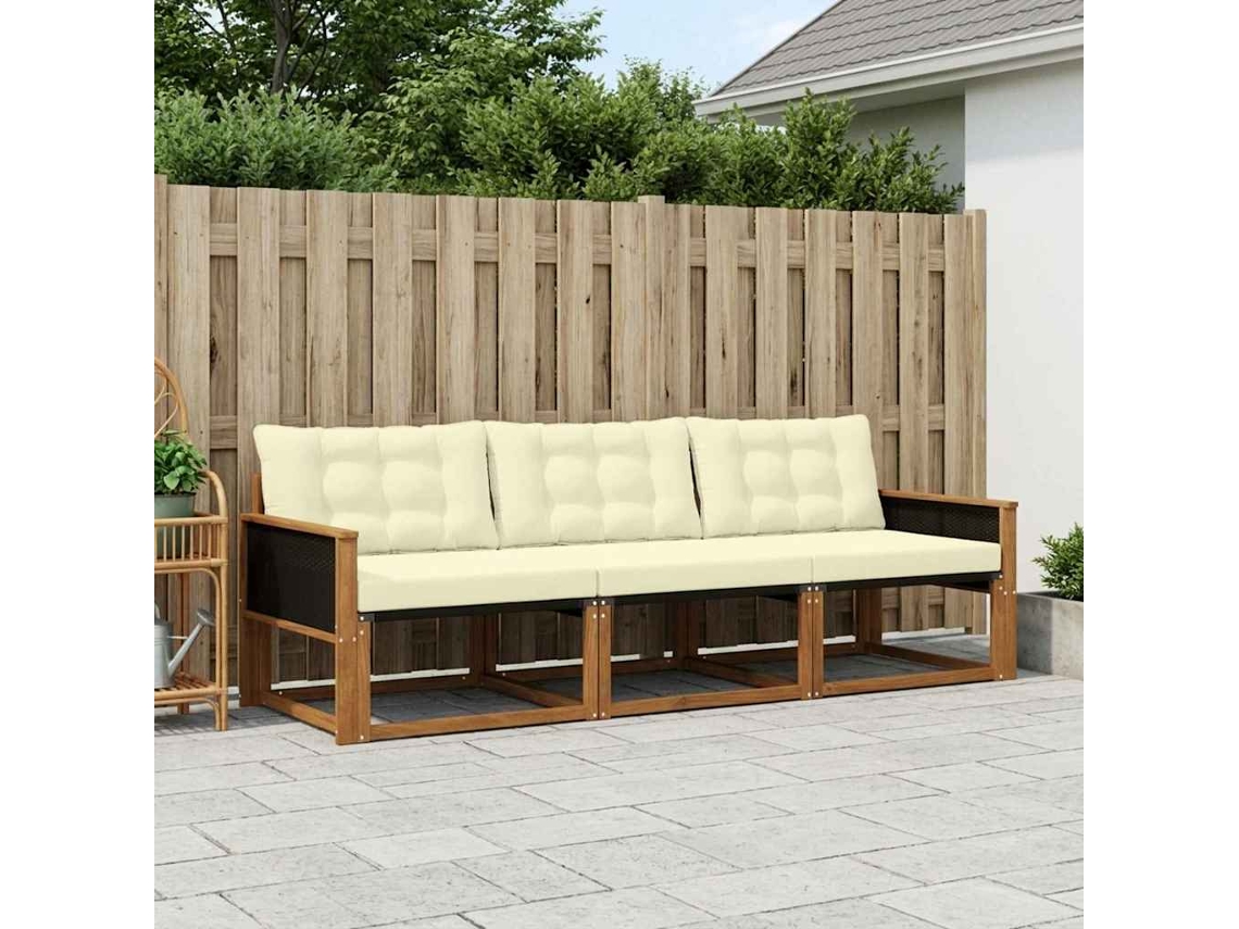 Vidaxl Conjunto De Sofás Para Exterior 3 Unid. Natural E Creme