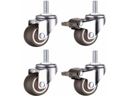 Conjunto De 4 Rodízios Pequenos Para Móveis, 50 Mm, Borracha Tpe Macia (50 Mm) Klb Aquaforge (2 Unidades Com Freio)
