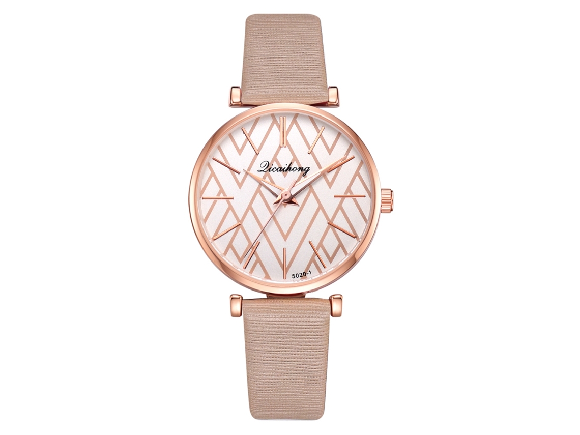 Relógio de Pulseira Feminino de Quartzo com Pulseira Pu e Padrão Irregular Bege
