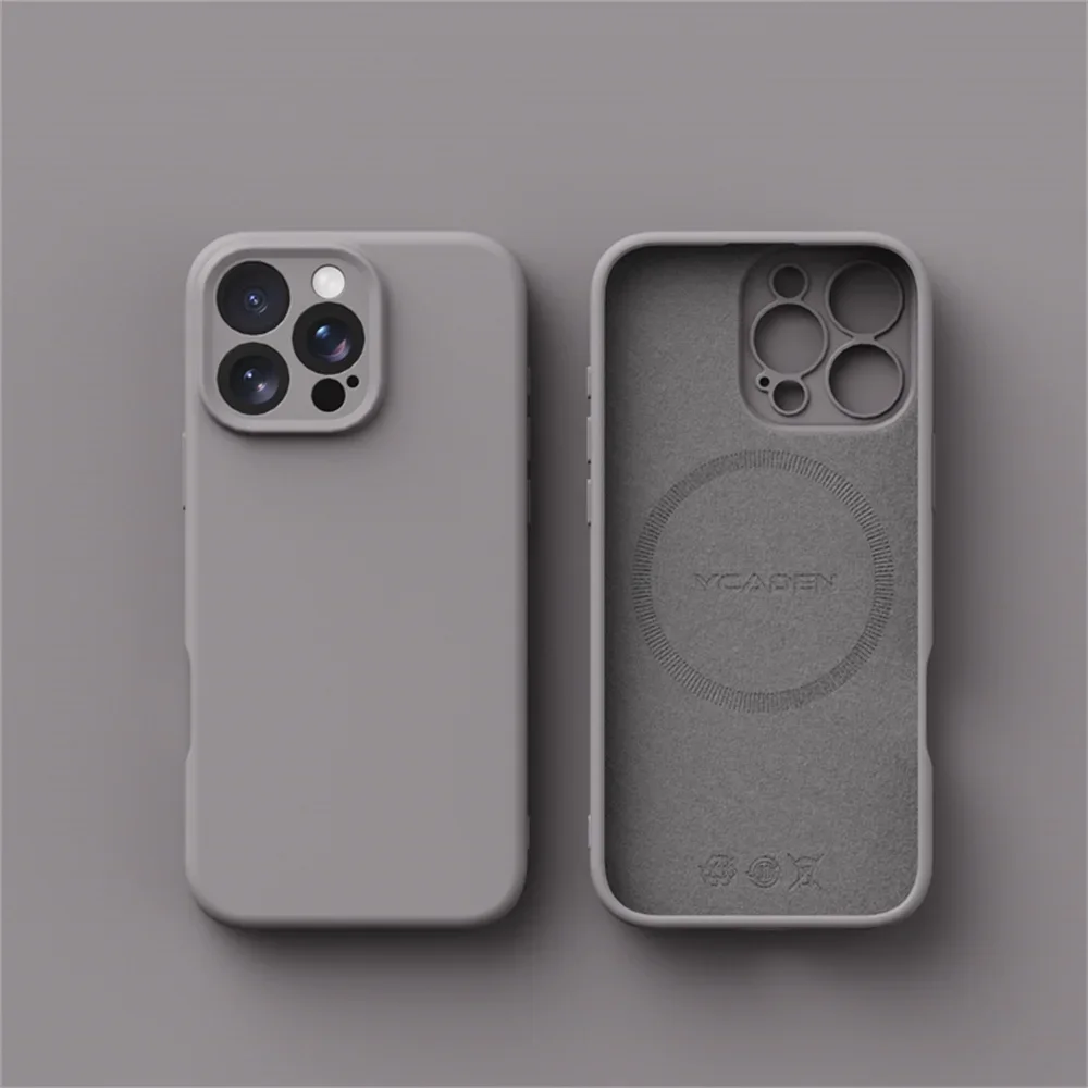 Capa Para Celular Com Carregamento Sem Fio (iphone 16 Cinza), Feita De Silicone Líquido.