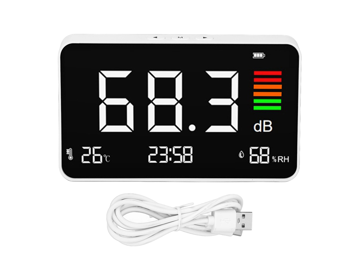 Yuru medidor de Decibéis digital desktop 30-130dba, com temperatura e umidade, LCD | S/MARCA