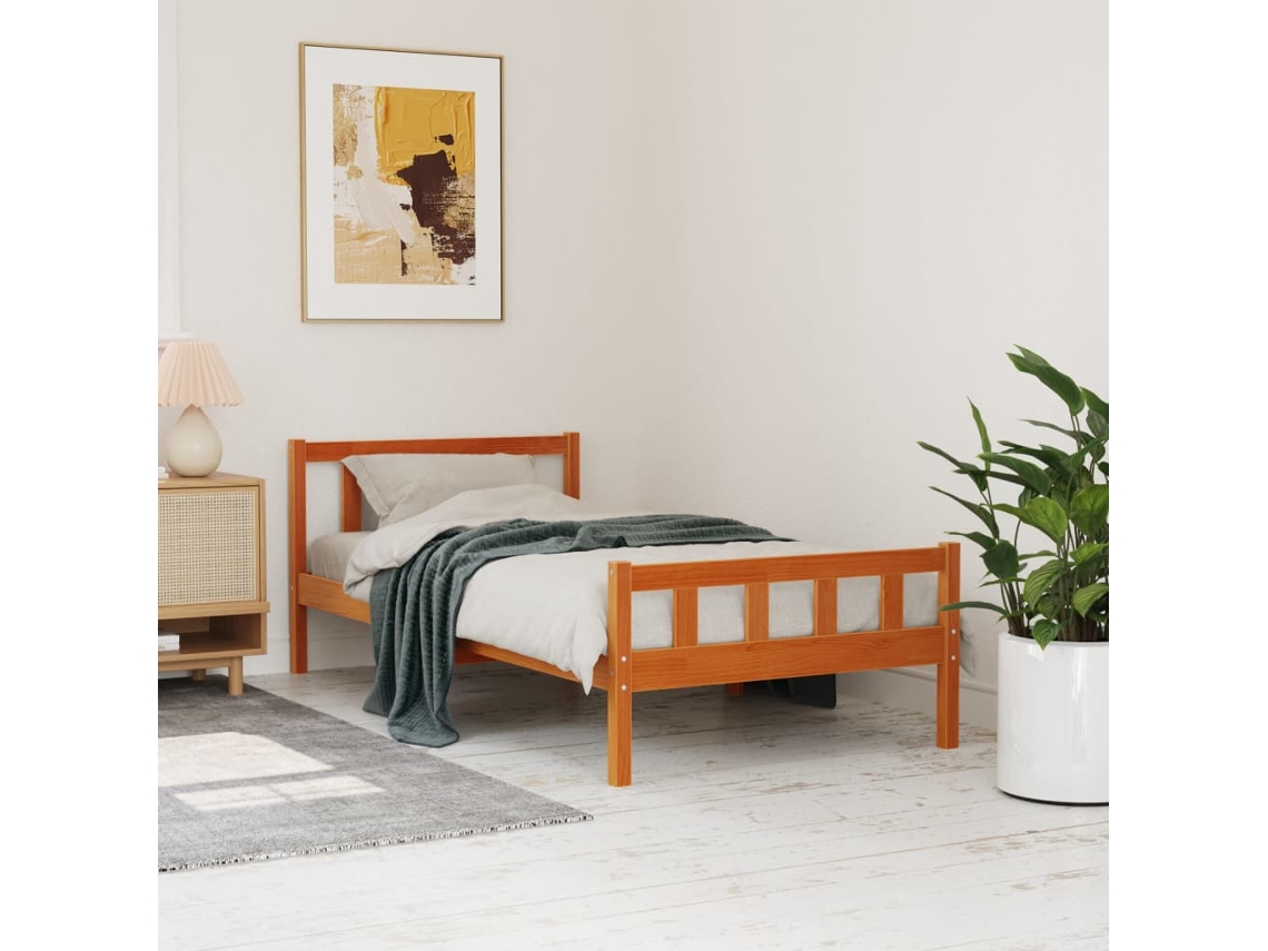 Vidaxl Cama Sem Colchão 75x190 Cm Madeira De Pinho Maciça Castanho-mel