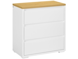 Cômoda Com 3 Gavetas Em Aglomerado Branco Para Quarto, Escritório E Sala De Estar, 70x37x75cm