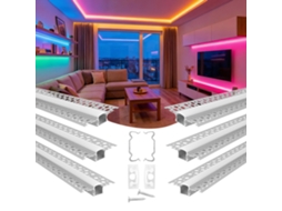 Canal de Alumínio LED VEVOR, 10 Unidades, 2 m/6,6 pés, Tampa Embutida Sem Guarnição