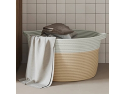 Vidaxl Cesto De Arrumação Ø40x25 Cm Algodão Bege E Branco
