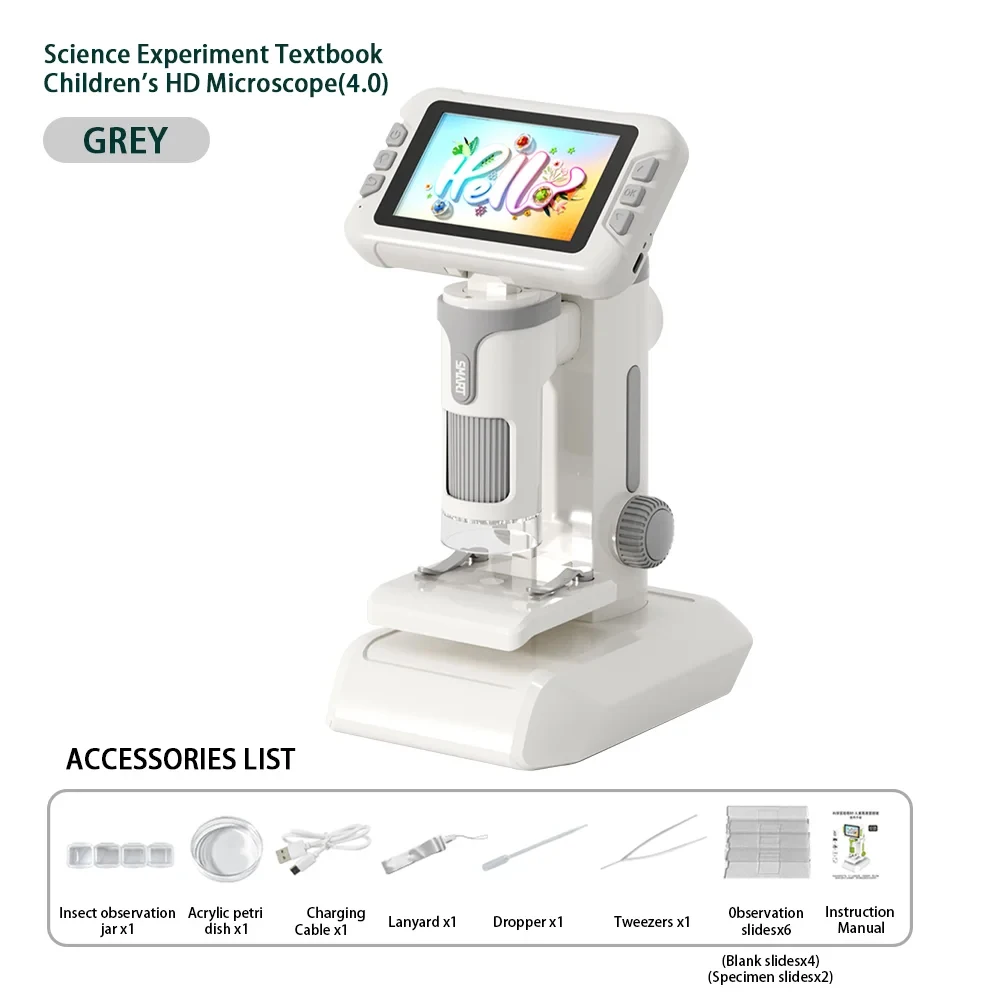 Microscópio Multifuncional Hd (cinza) Com Tela, Brinquedo Educativo De Ciências