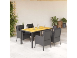 Vidaxl 5 Pcs Conjunto De Jantar P/ Jardim C/ Almofadões Vime Pe Preto