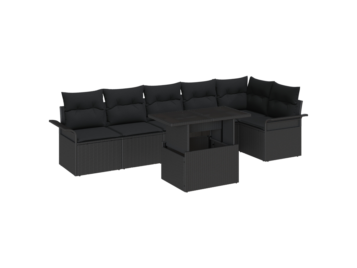 Conjunto 7 Conjunto De Sofá De Jardim Vidaxl Preto Vime Pe (100 X 55 X 73 Cm)