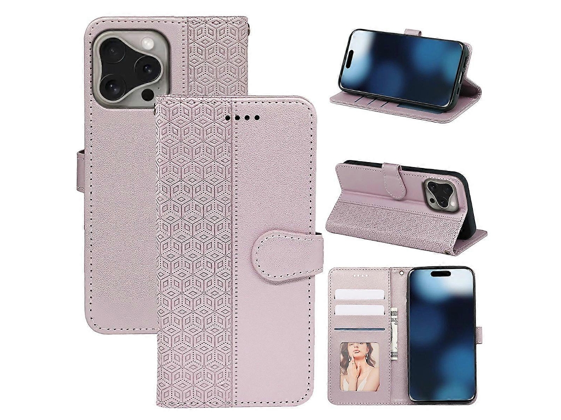 Capa Tipo Carteira De Couro Com Grade Cúbica Para Iphone 16 Pro