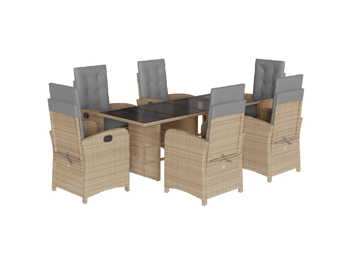 Conjunto de 7 Jantar para Jardim com Almofadões Vime Pe Bege Misturado MAISON EXCLUSIVE