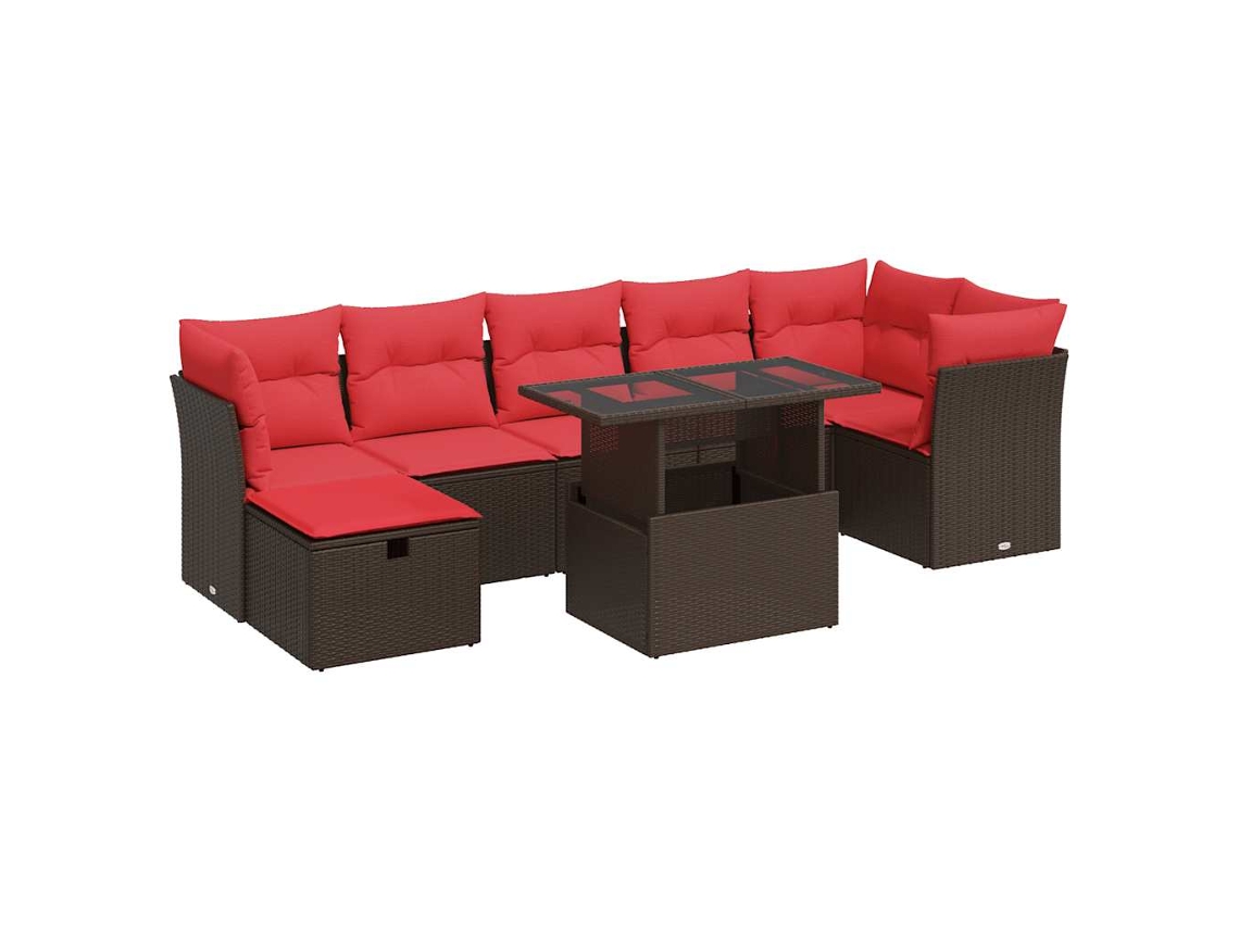 Conjunto de 8 Sofás de Jardim com Almofadões Vime Pe Castanho MAISON EXCLUSIVE (8 pcs)