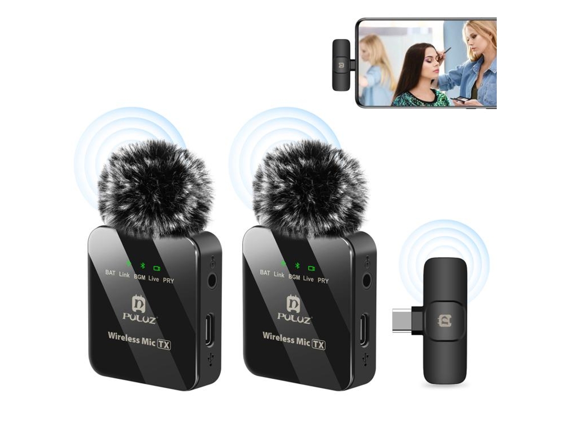 Microfone De Lapela Sem Fio Para Telefone Tipo C, Receptor C E Microfones Duplos Aquaforge (preto)
