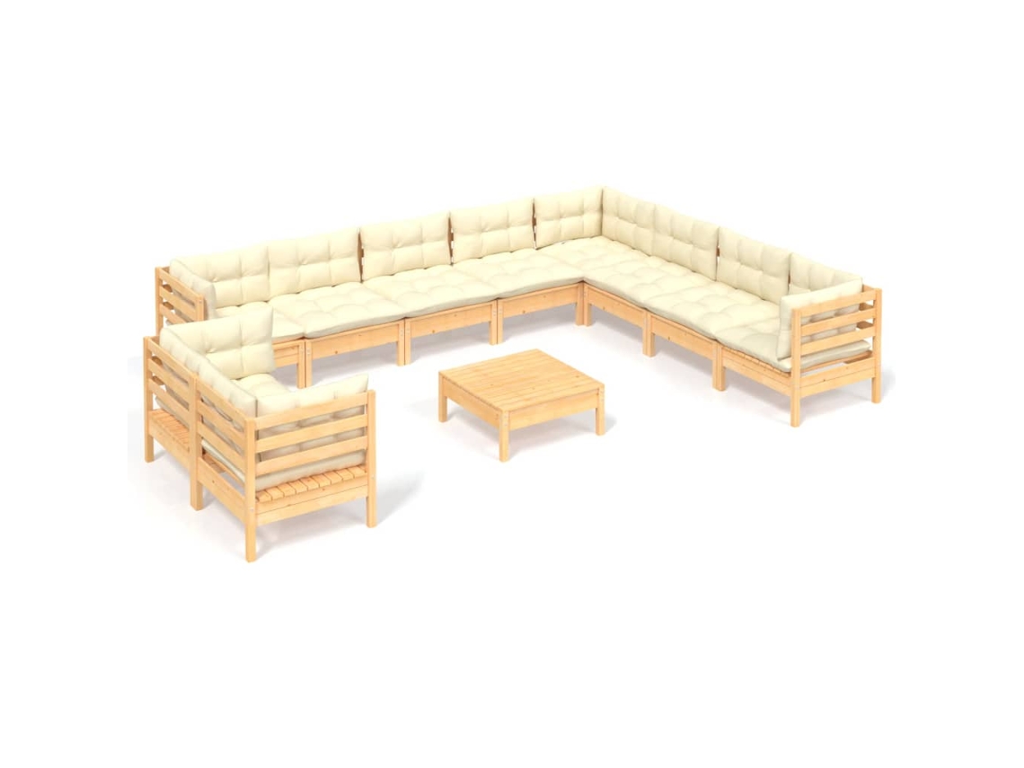 Conjunto de 11 Lounge Jardim com Almofadões Creme Pinho Maciço MAISON EXCLUSIVE