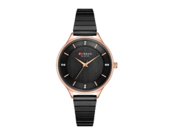 Relógio feminino elegante com pulseira de aço inoxidável, à prova d'água, MDUG (preto)
