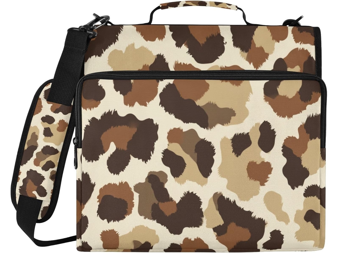 Pasta Organizadora De 3 Argolas Com Estampa Leopardo, 3, 8cm 1, 5 Polegadas, Com Alça, Grande Capacidade E Portátil