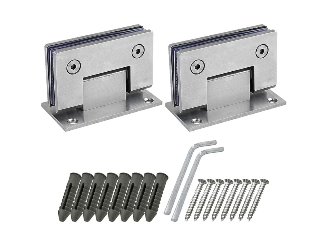 Conjunto De Dobradiças De 90 Graus Para Porta De Box Com Parafusos, 4 Mm De Espessura, Em Aço Inoxidável Para E Vidros De Banheiro, Prateado
