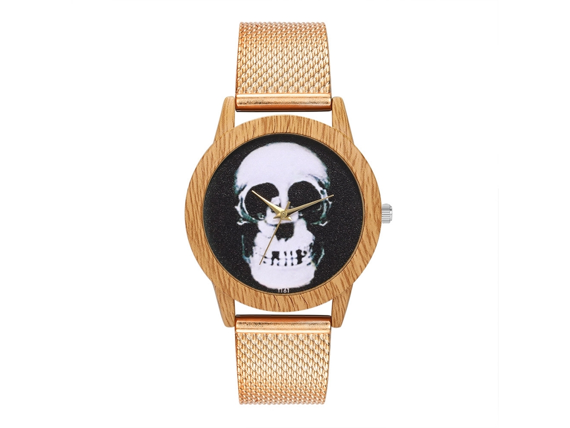Relógio de Quartzo com Pulseira de Silicone Mesh Padrão de Esqueleto Humano para Menino e Menina (ouro Rosa)