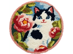 Kit Tapete De Crochê Faça Você Mesmo, Conjunto De Agulhas Crochê Com Estampa Gato E Flor Em Tela Impressa,