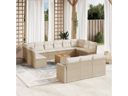 Vidaxl 14 Pcs Conjunto de Sofás P/ Jardim com Almofadões Vime Pe Bege