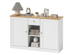 Aparador com gaveta, 2 portas, 2 prateleiras abertas, móvel auxiliar para cozinha, sala de estar, 120 x 35 x 75,2 cm, branco Hvorstur