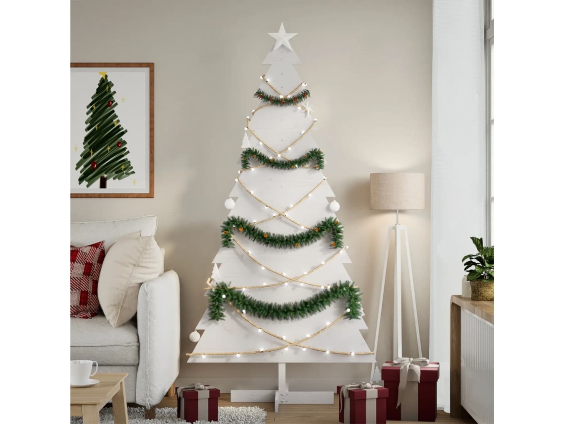 Vidaxl Árvore Natal Decorativa 180 Cm Madeira De Pinho Maciça Branco