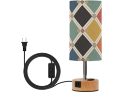 Luminária De Mesa Yuiboo Estilo Fazenda Com Estampa Retrô Losangos, Portas Usb Tipo C E A, Lâmpadas Inclusas, Ideal Para