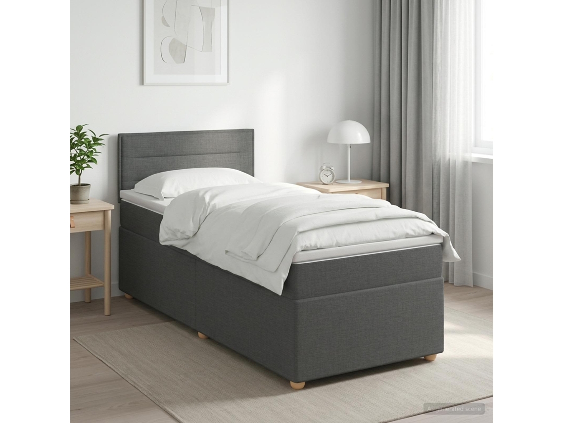 Vidaxl Cama Box Spring Com Colchão Cinzento-escuro 90 X 200 Cm Tecido