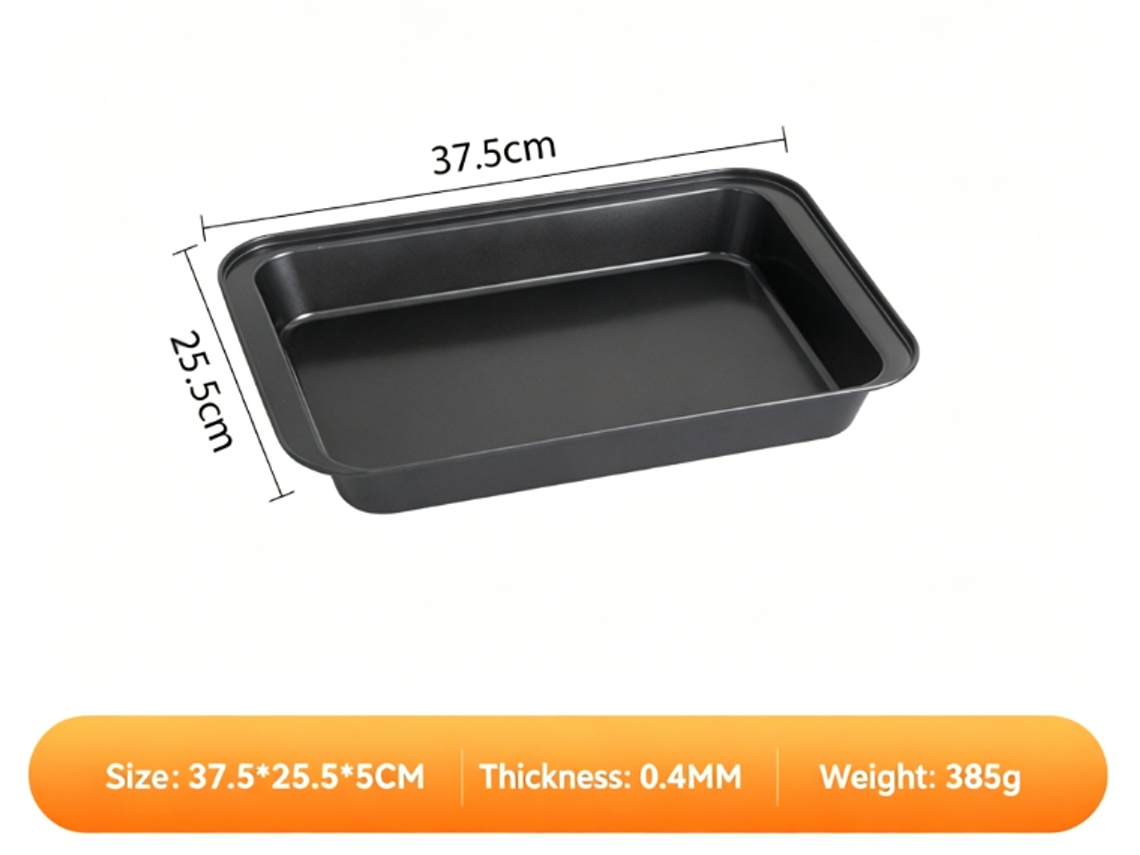 Assadeira Retangular Antiaderente - 37.5×25.5×5cm, Preta, Para Assados E Buffets