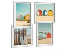 Galeria De Pinturas Murais Casas Coloridas Praia, Sol Moldura Branca Imagens Para Um Quarto Infantil Espelharte (conjunto De 4 Imagens)