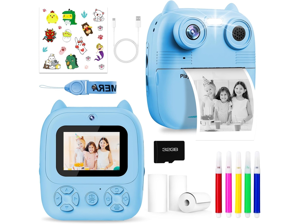 Câmera Digital De Impressão Instantânea Com 48 Megapixels, Tela De 2,4 Polegadas, Gravação De Vídeo Hd E Impressão Térmica Instantânea (azul)