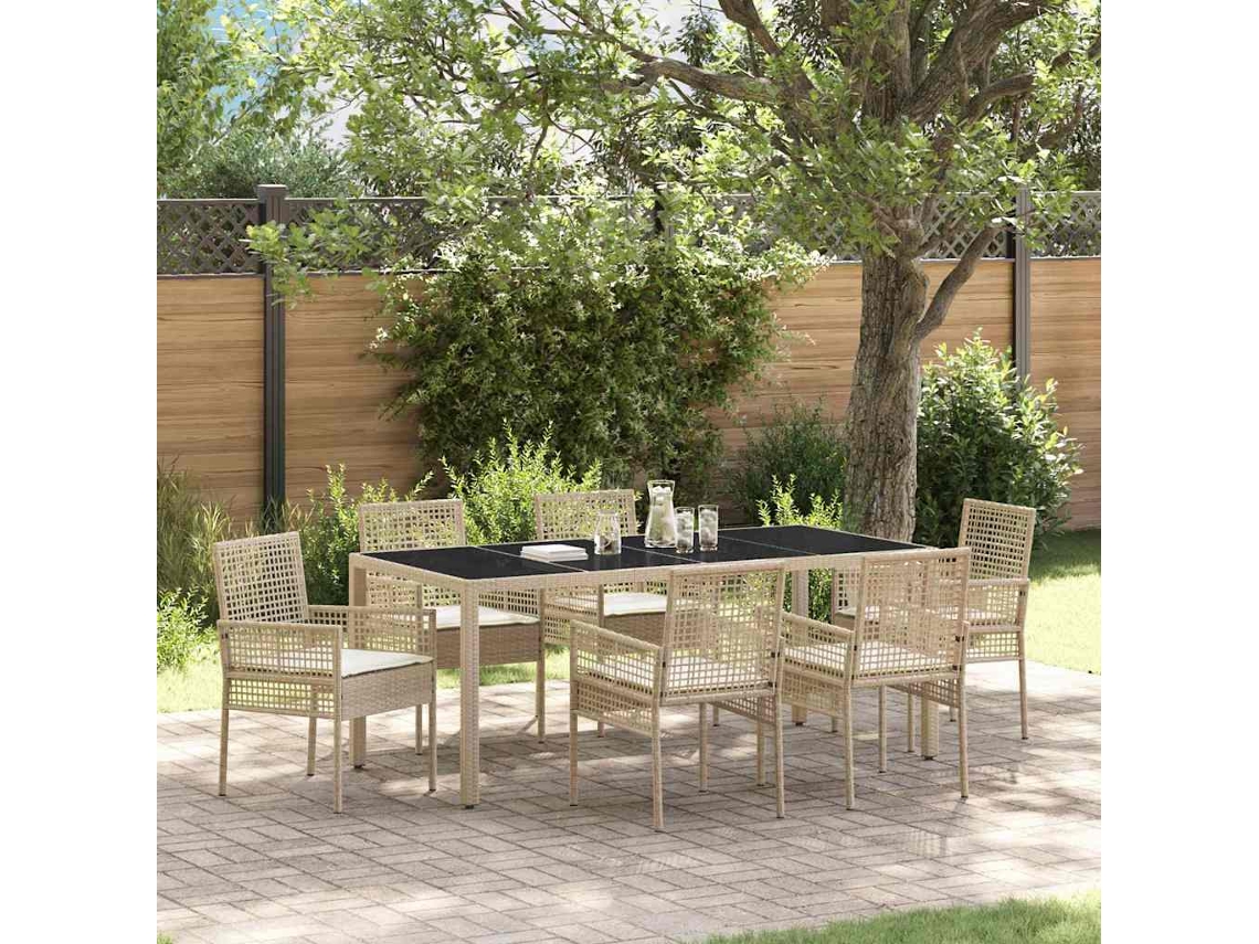 Vidaxl Conjunto De Jantar Para Jardim 7 Unid. Bege Vime Pe