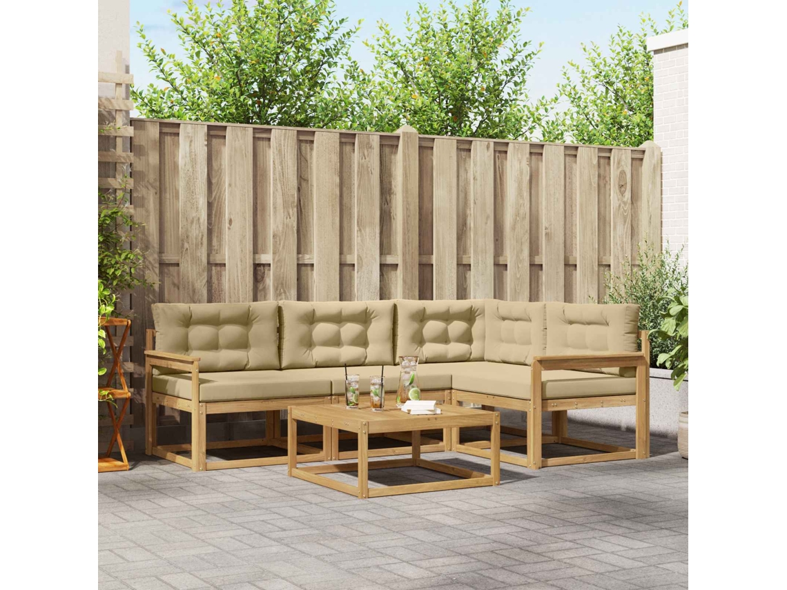 Vidaxl Conjunto De Sofás Para Exterior 5 Unid. Branco E Bege Poliéster