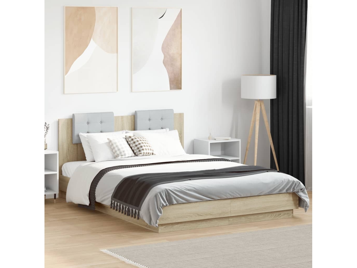 Vidaxl Estrutura Cama C/ Cabeceira Derivados Madeira Carvalho Sonoma