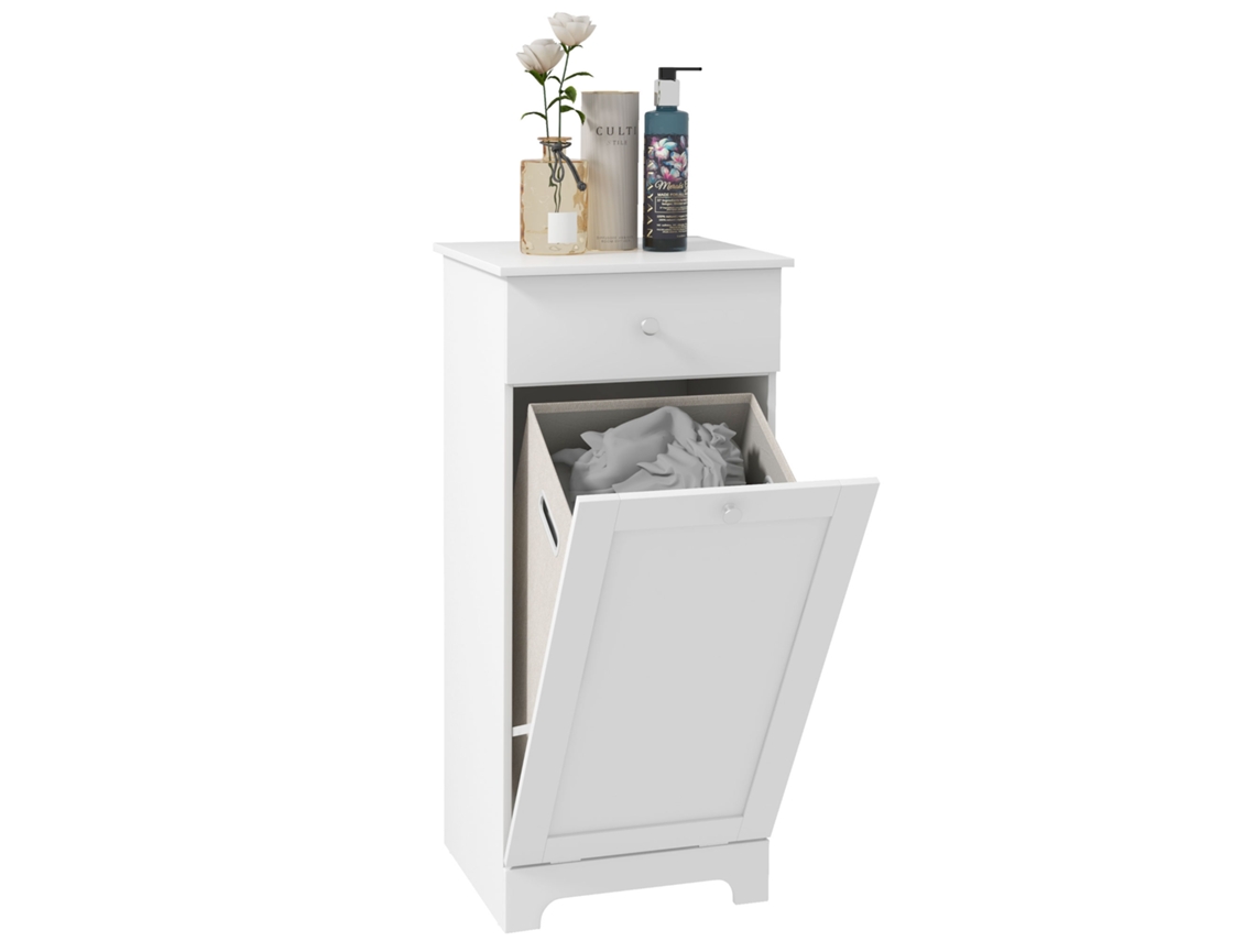 Móvel De Banho Com Cesto De Roupa E Gaveta, 40x38x90,5 Cm, Branco