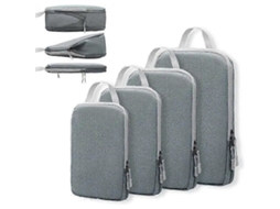 Conjunto De 4 Organizadores De Mala, Cor Cinza, Com Compressão, Para Organizar Roupas, Calçado E Acessórios Em Viagem