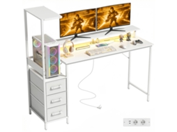Mesa Jogos Branca 147cm, Rgb, Usb/usb c, Suporte Cpu, 3 Gavetas. Ge